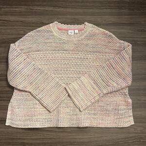 Gap Kids Size M 8 Boxy Crochet Knit Sweater Girls Marbled Multicolor